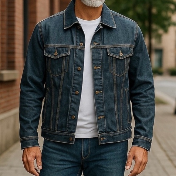 Old Navy Men’s Medium Blue Trucker Heavyweight Metal Buttons Denim Jean Jacket - Picture 1 of 5